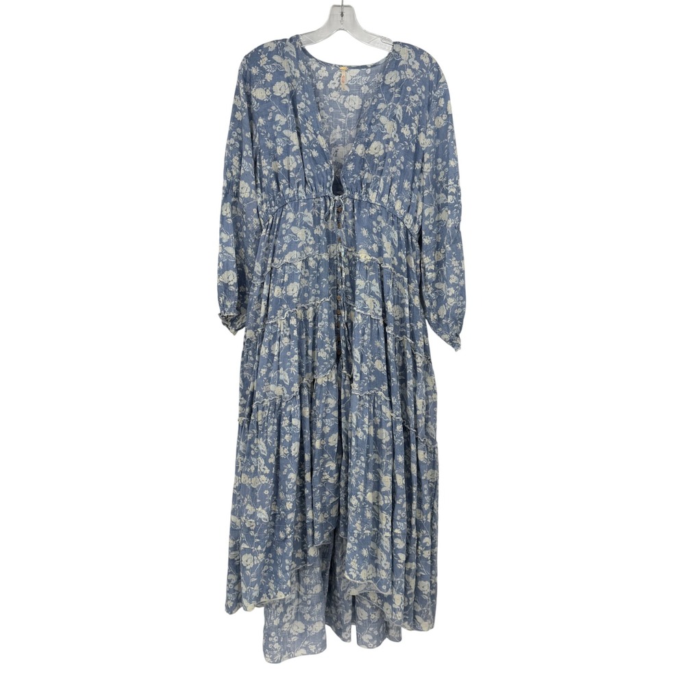 Free People Pappiet Midi Dress XL Bluebell Blue Floral Tiered Cottagecore